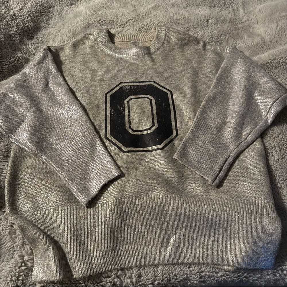 Silver Metallic O Graphic Crewneck Sweatshirt Ohio